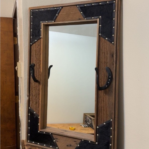 Rustic cowhide Wood and Black Accent Mirror